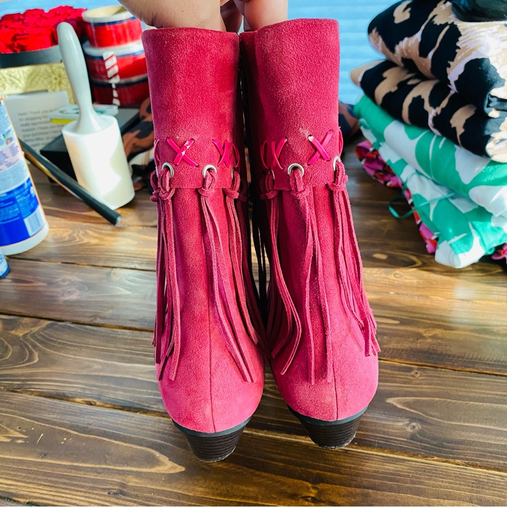 Suede Fringe Ankle Boots - Pink - Picture 11 of 16